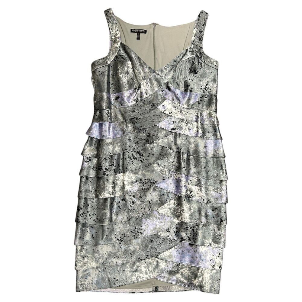 LONDON STYLE NIGHTS, Women's Bodycon Mini Dress, Metallic Silver, Size 16
